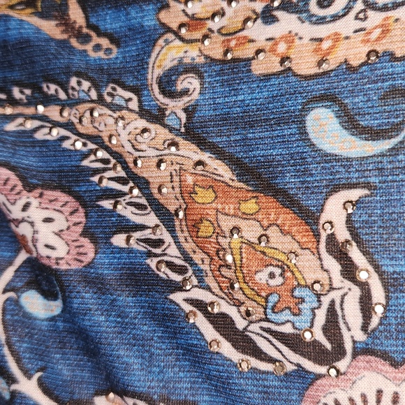 ONE WORLD 3/4 SLEEVES TIE KNOT PAISLEY TOP BLUE COLOR SIZE 1X - Picture 9 of 12